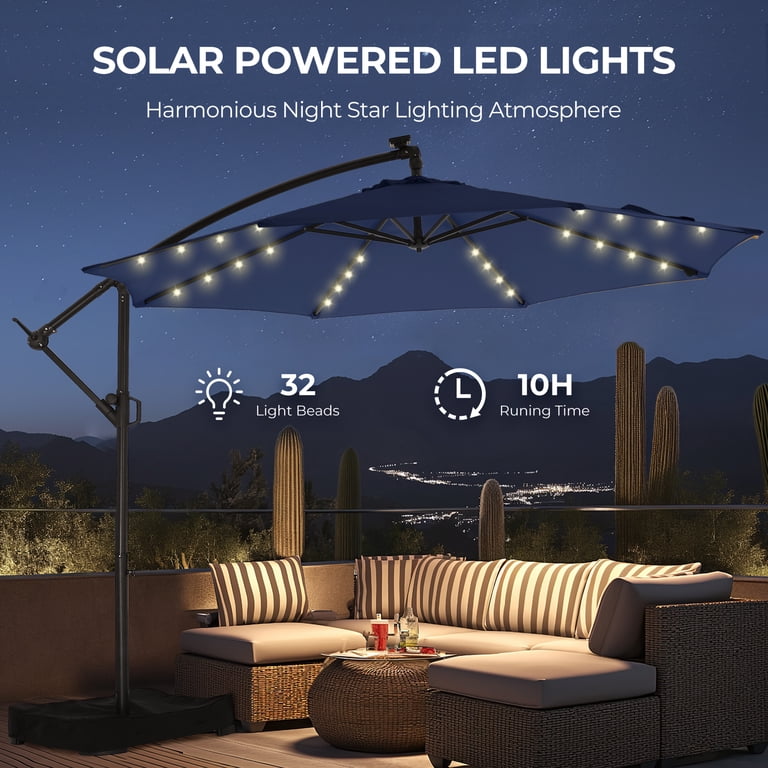 coral coast 10 ft steel offset patio umbrella 10 ft. Steel Offset Hanging Market Patio Umbrella with Tilt Adjustment, 8  Ribs, Stand and Crank for Backyard in Orange zx-605