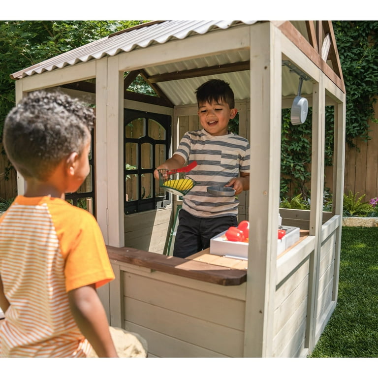 KidKraft Pioneer Cottage Wooden Playhouse with Doorbell and 13 Pieces