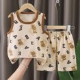 thumbnail image 2 of KPOPLK Toddler Boys Clothes for Baby Boy Summer Outfits Sleeveless Tank Top and Shorts Set(18-24 Months,Coffee), 2 of 5