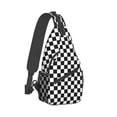 thumbnail image 2 of ZNDUO Sling Bag, Men Shoulder Backpack Small Cross Body Chest Sling Backpack-Black White Plaid Pattern, 2 of 8