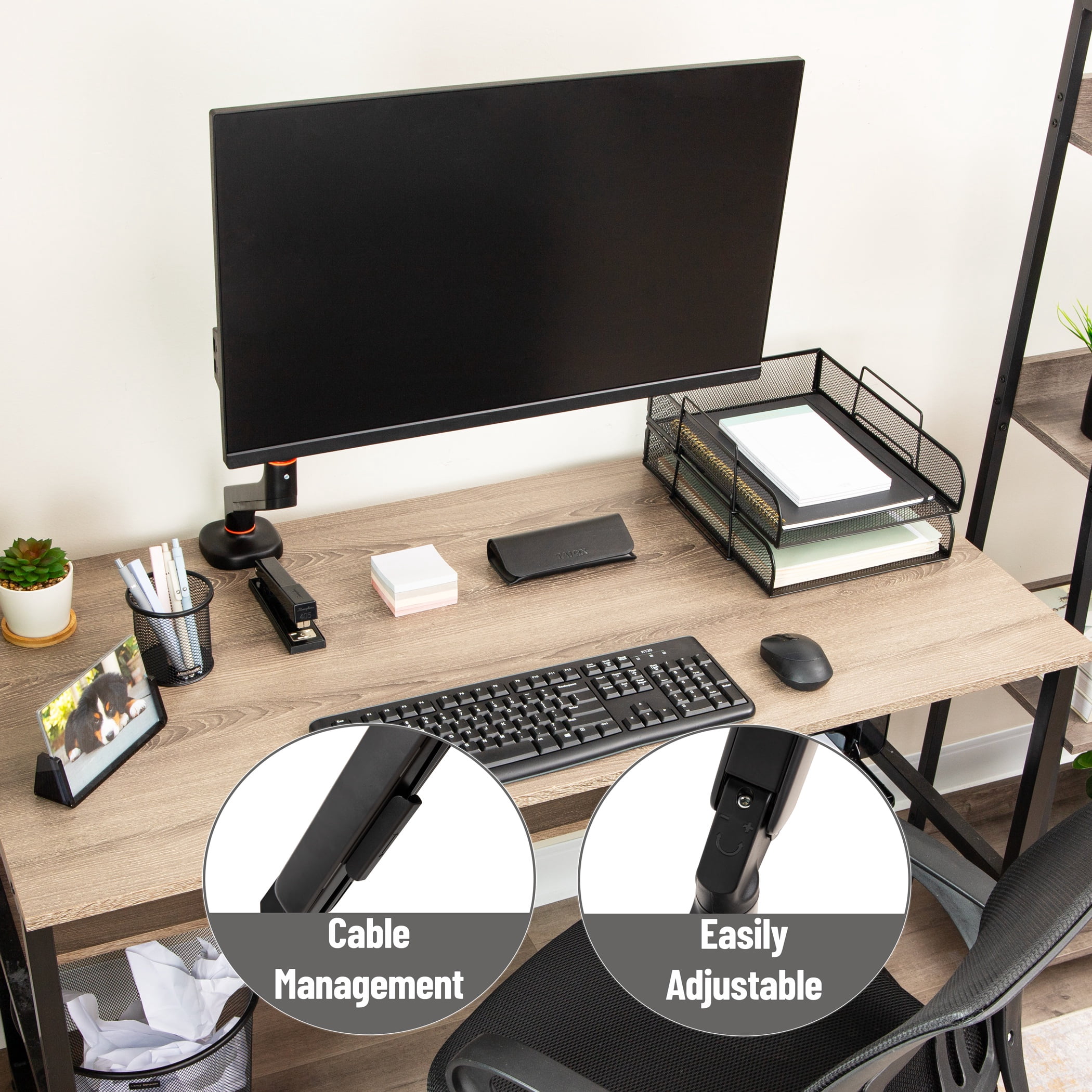 Mind Reader Counter-Balance Gas Spring Monitor Arm, 13"-32" Single Desk Mount, 180° Rotation, Tilt ±65°, Swivel ±180°, VESA 75x75/100x100, Black