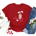thumbnail image 2 of Hauts d'Été pour Femmes 2023 T-shirt Col Rond Imprimé Lapin Manches Courtes Décontracté Ample Blouse de Pâques, 2 of 4