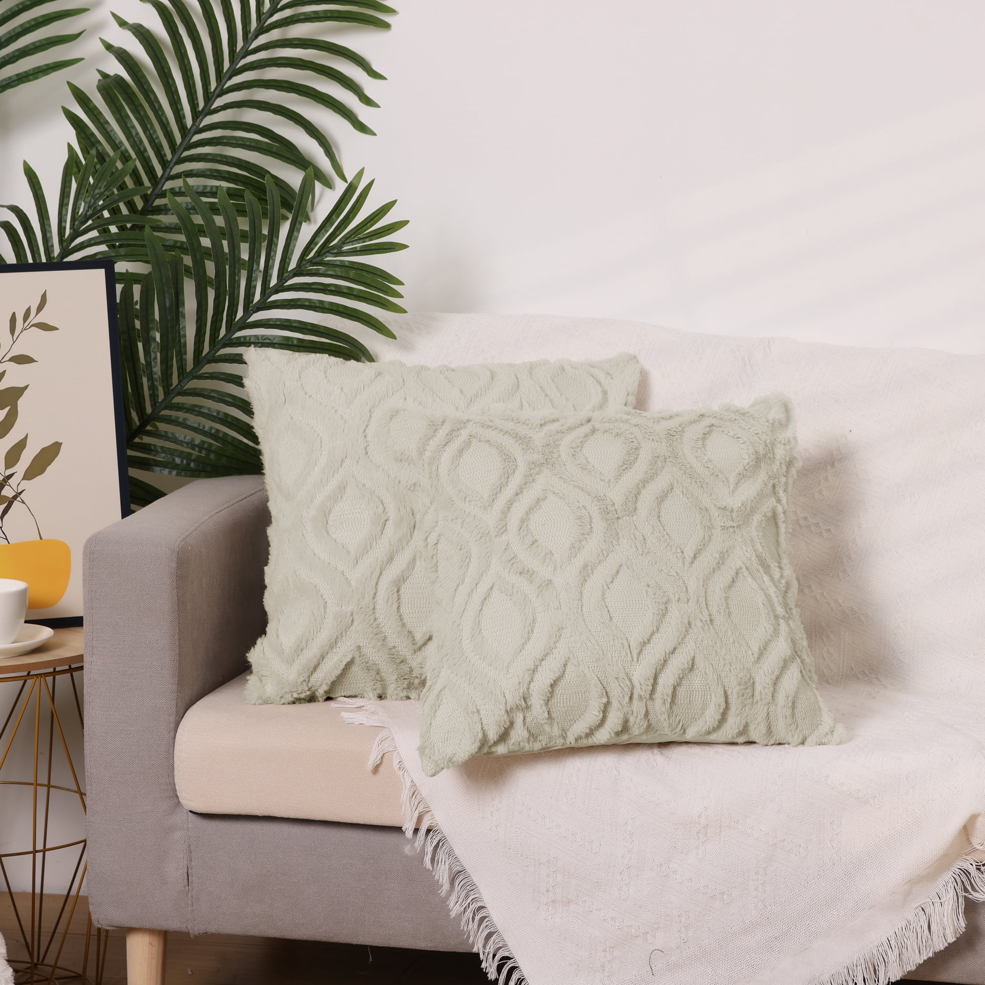 Unique Bargains 4 Pack Shaggy Plush Throw Pillow Covers Soft Couch Pillow Covers Set Khaki-2/Yellow-1 20" x 20"