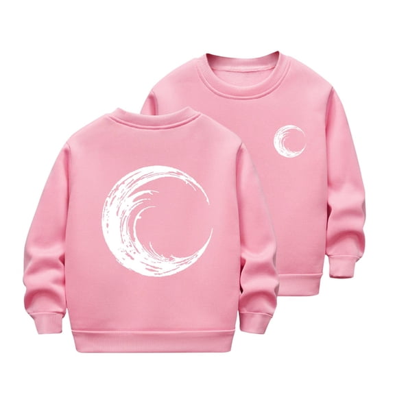 Girls Fleece Lined Sweatshirt Glow in the Dark Sweat Shirt Moon Long Sleeve Crew Neck Casual Going out Tops Fall Spring, Pink, 7 Years