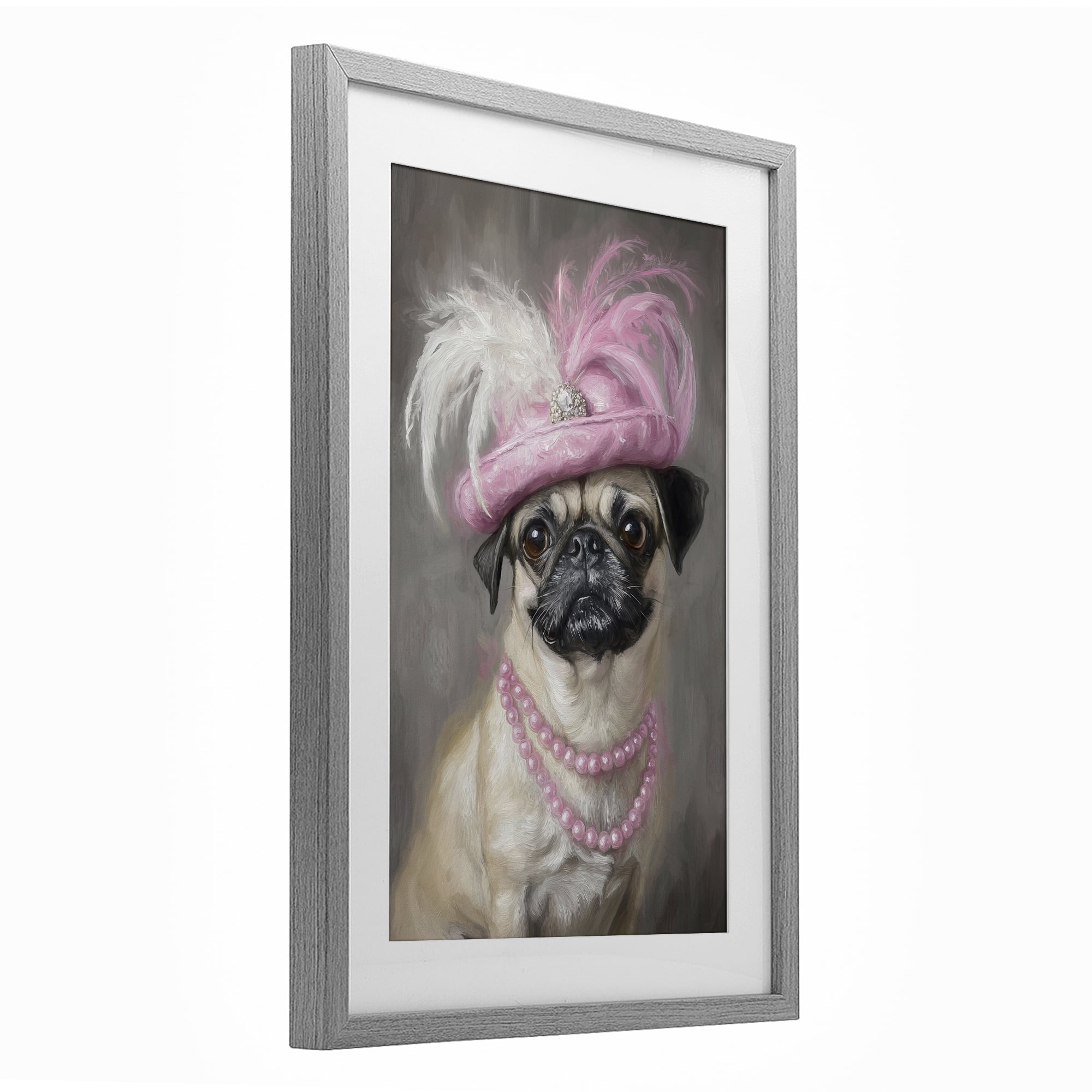Stupell Industries Lady Pug Portrait Gray Framed Print Under Glass, design by Tina LeCour