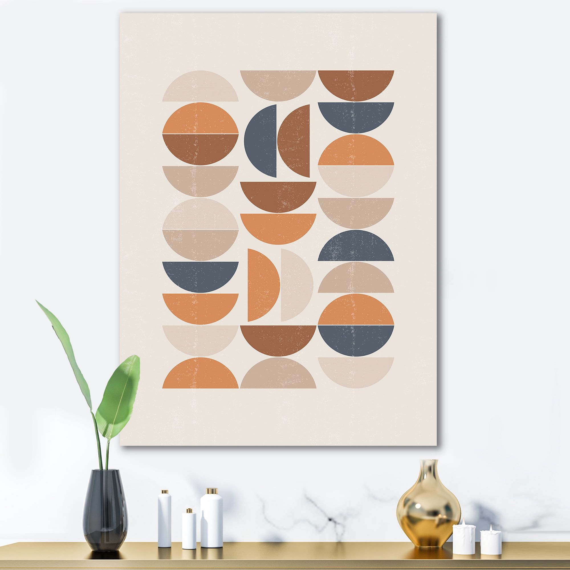 Designart ' Abstract Moon and Sun In Orange and Blue ' Modern Canvas Wall Art Print