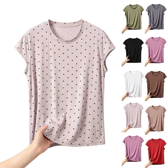 Loopsun Womens Short Sleeve Pajama Tops Print Round Neck Short Sleeve Thin Loose Loungewear