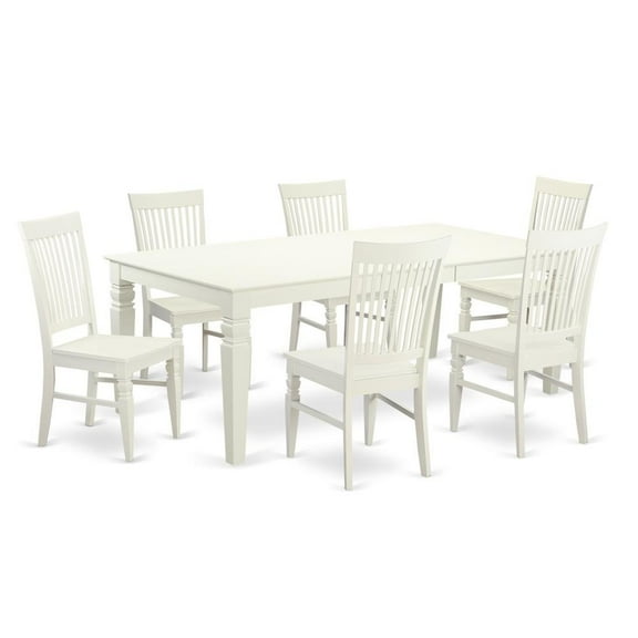 FurniFact Elegant White Rectangular Dining Table Set for 6 with Wooden Chairs