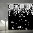 thumbnail image 2 of Black Floral Shower Curtain Vintage Flower Retro Bloosom Rose Peony White Gray Leaves Rustic Plant Chic Unique Woman Fabric Home Bathroom Decor Set with Hooks（36" WX70 H）, 2 of 3