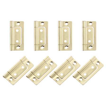 8Pcs 2x1 Inch Door Hinge Non-Mortise No Noise Plating, Gold