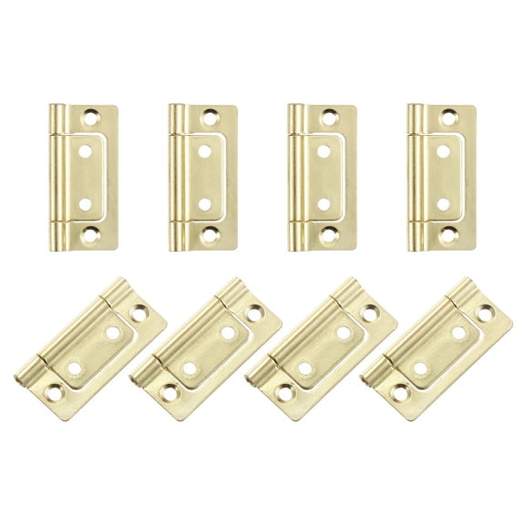8Pcs 2x1 Inch Door Hinge Non-Mortise No Noise Plating, Gold