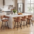 thumbnail image 6 of Zesthouse 26" Counter Height Swivel Barstools, Faux Leather Upholstered Bar Stools Set of 2, Armrests, Metal Base, Brown, 6 of 12