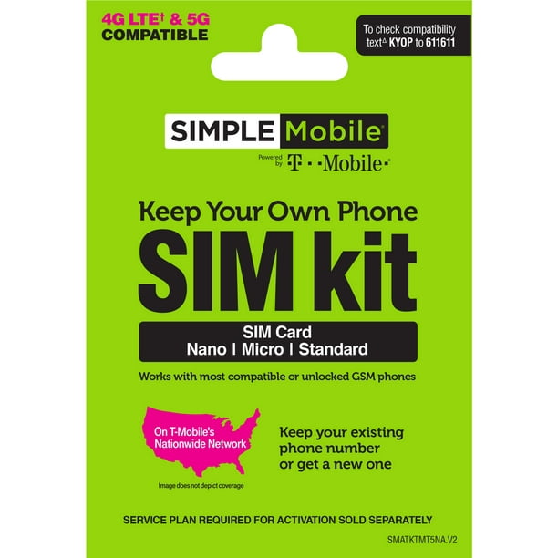Onnodig Vervolgen Lounge Simple Mobile Keep Your Own Phone SIM Kit - T-Mobile GSM Compatible -  Walmart.com