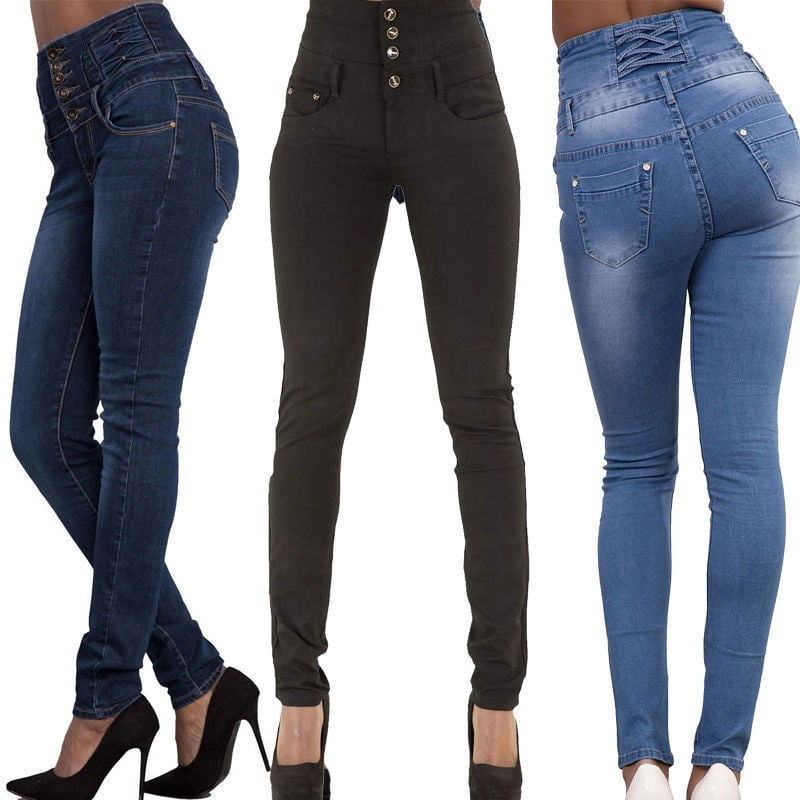 Womens High Waisted Skinny Jeans Pants Pencil Stretch Slim Fit Trousers Jegging! 