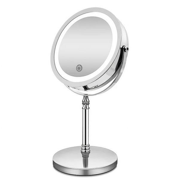 Espejo de maquillaje LED recargable por USB, espejo de maquillaje LED regulable con lámpara, espejo de escritorio de doble cara de 7 pulgadas