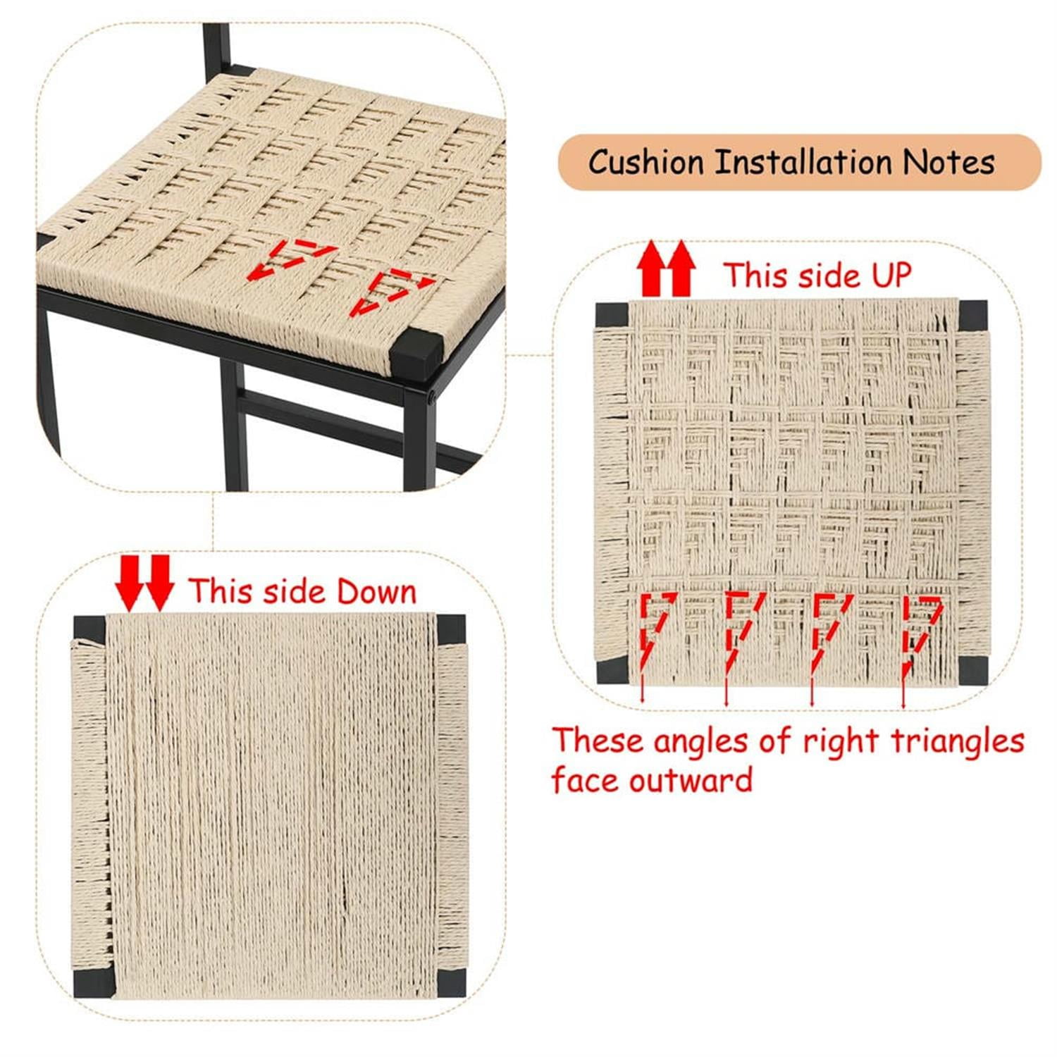 Demi Bonn 34" Counter Height Bar Stools Set of 2, Paper Rope Weave Barstools with Back, Armless Kitchen Island Countertop Chairs for Dining Room, White