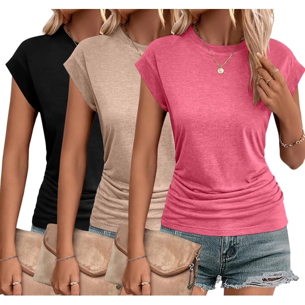 Camisetas Zeagoo ajustadas para mujer, trajes de verano, paquete de 3 unidades, 2025