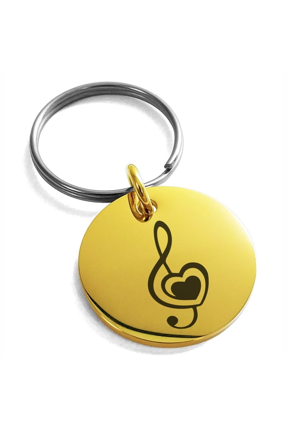 Stainless Steel Treble Clef Heart Engraved Small Medallion Circle Charm Keychain Keyring