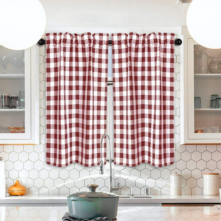 LUCKUP Farmhouse Kitchen Curtains Buffalo Plaid - Tiers Curtains for  Windows Light Filtering Rod Pocket Thermal Insulated or Home Bedroom Cafe  Decor Window Treatments, 27” W x 36” H-2 Pcs, Red 