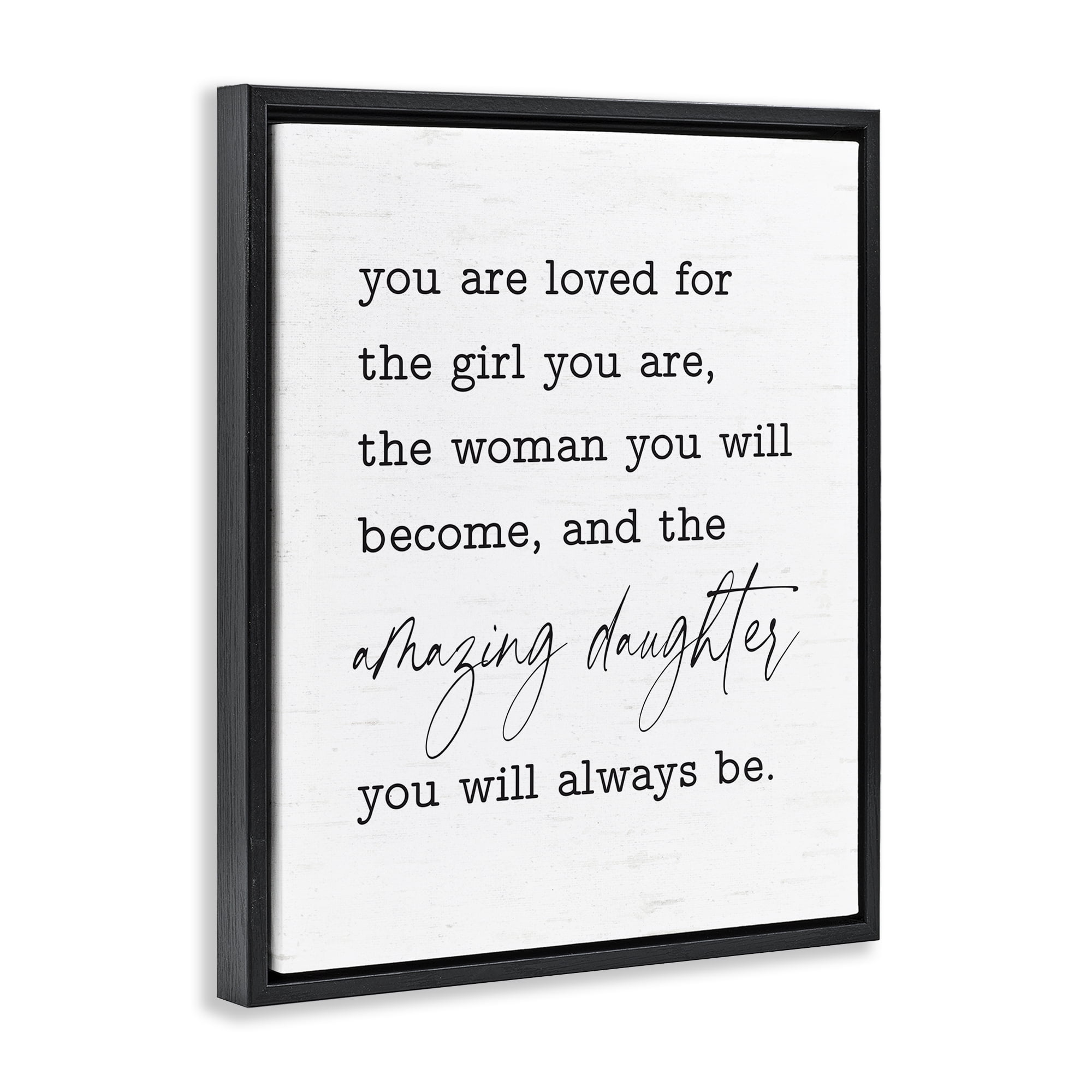Stupell Industries Amazing Daughter Sentiment Text & Numbers Painting Black Floater Framed Canvas Art Print Wall Art, 17 x 21