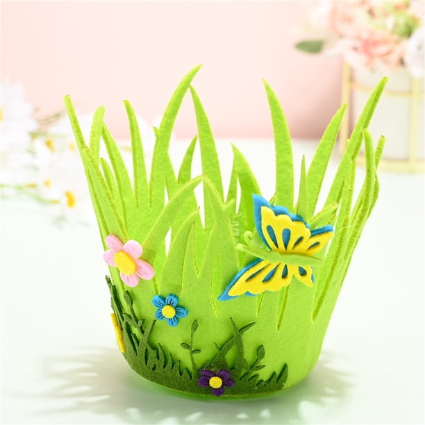 Cesta de Pascua Cubo redondo portátil de tela no tejida | Diseño de pollito lindo | Poliéster duradero de 2 mm cosido a mano | Bolsa de dulces para niños | Bolsa multiusos para la búsqueda de huevos