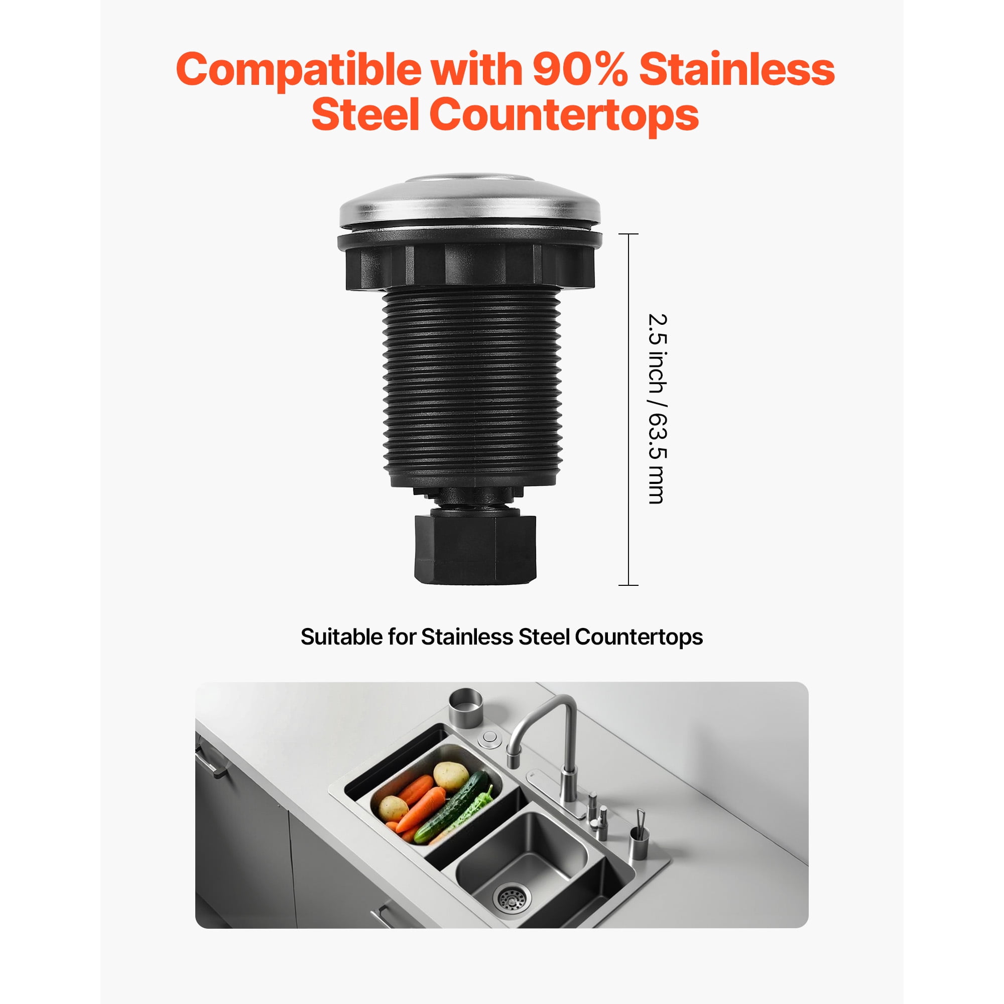 KFFKFF Garbage Disposal Air Switch Kit, 2.5" Sink Top Air Switch for Food Waste Disposal, Brushed Silver Stainless Steel ON/OFF Air Button - Compatible with Stainless Steel Countertops