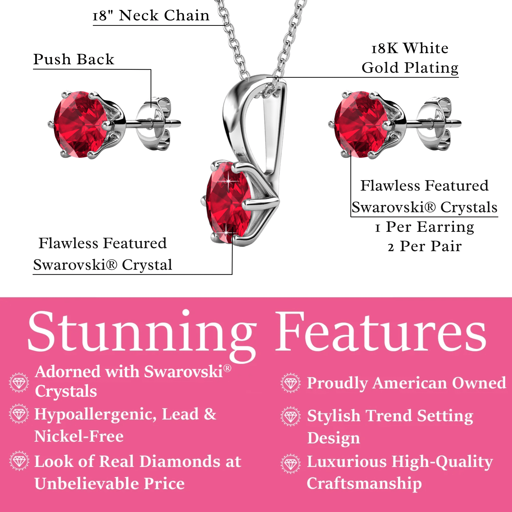 Cate & Chloe Janurary Birthstone 18k White Gold Plated Women Jewelry Set with 1ct Swarovski Crystal