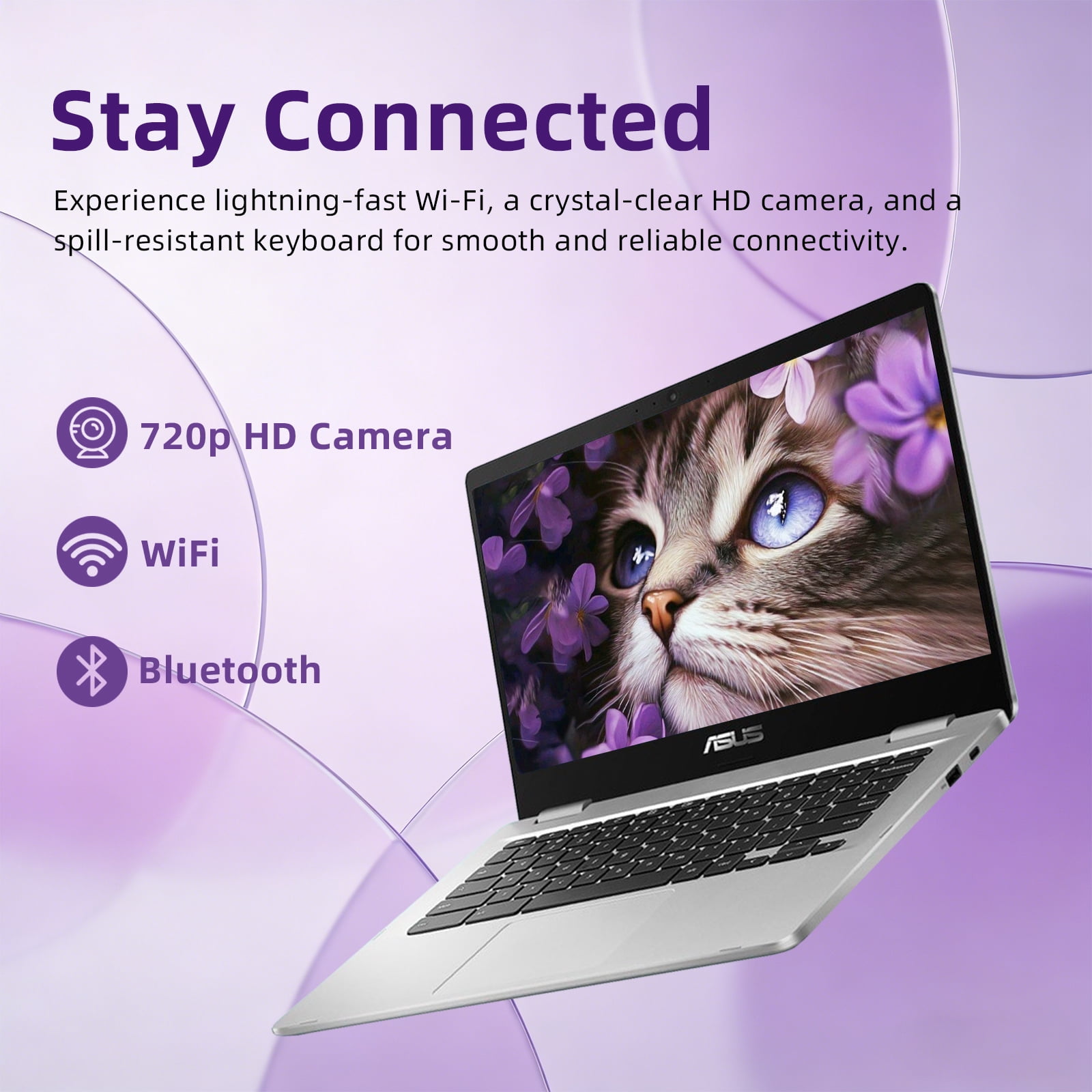 ASUS 14-inch FHD Chromebook, Intel Celeron N4020, 4GB RAM, 128GB eMMC, Anti-Glare Display, 180° Hinge, Chrome OS, Silver