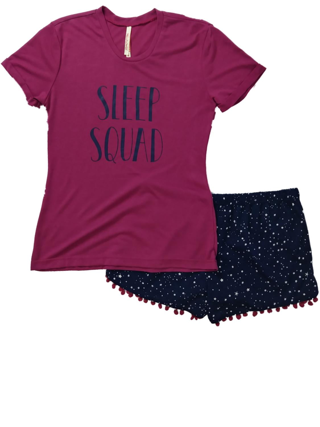 Junior Womens Magenta Purple Navy Star Pajamas Sleep Squad Shorts Sleep
