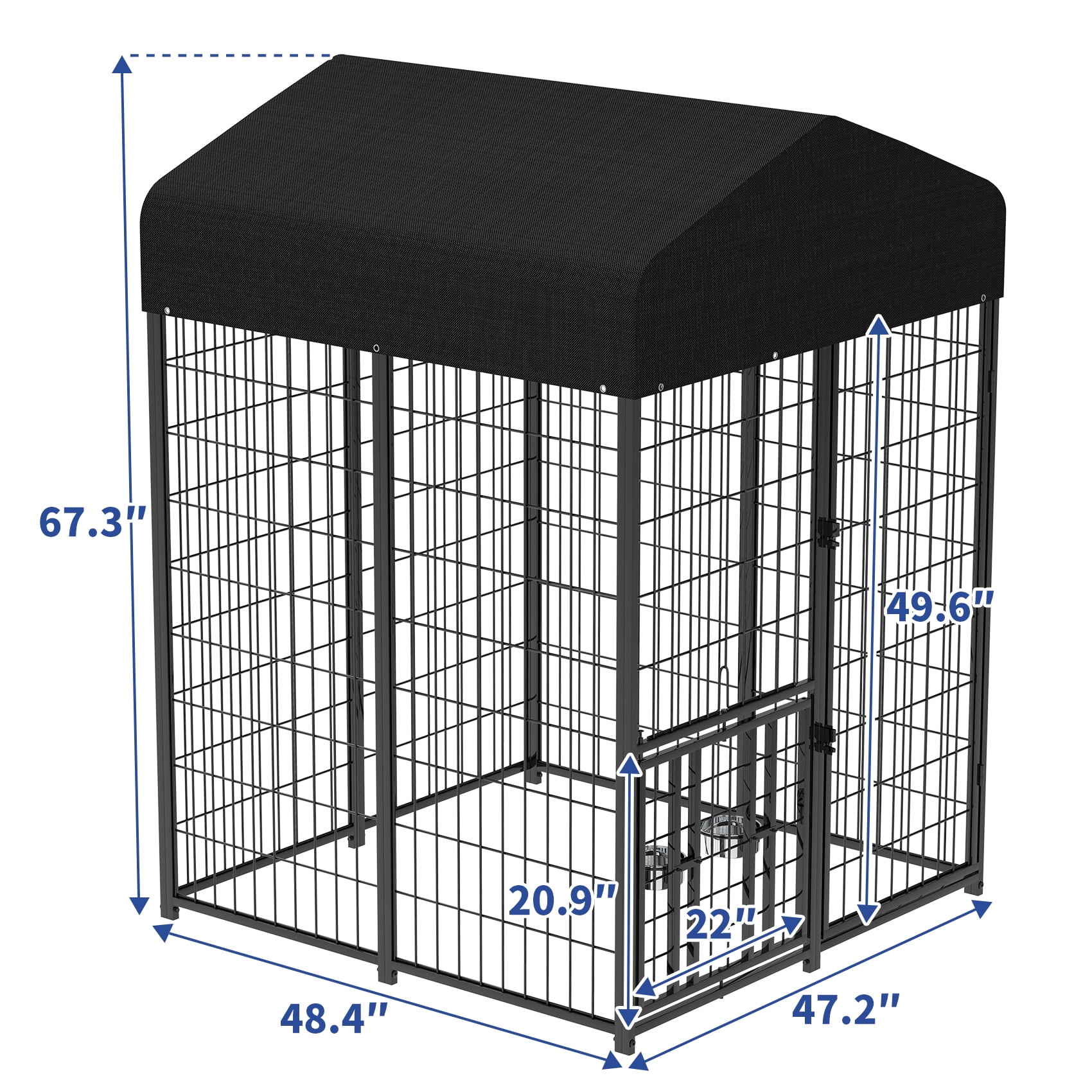 Suchown 4' x 4' x 5.6' Heavy Duty Dog Kennel Outdoor - Welded Wire Puppy Training Pen with Roof Cover & Rotating Feeders - Secure Walk-In Enclosure