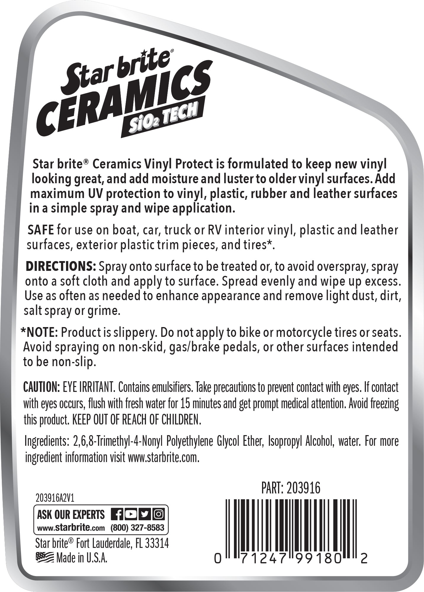 STAR BRITE Ceramics Vinyl Protect - Ultimate Upholstery & Vinyl Protection, SiO2 Infused, UV & Stain Resistant