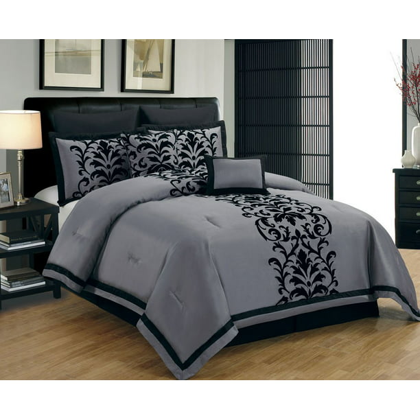 Donna King Size 8-Piece Damask Flocking Over Sized Comforter Bedding ...