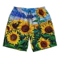 thumbnail image 3 of Uemuo Landscape With Sunflowers Pattern Men's Swim Trunks Hawaiian Beach Bathing Suit Swimsuits Beach Quick-Dry Shorts with Pockets-Large, 3 of 9