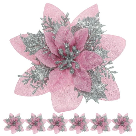PAMINGONO Poinsettia Flower Clips Decorative Artificial Pink 12Pcs 5.7X5.7X2.4In