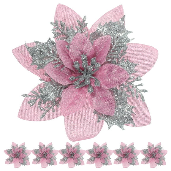 PAMINGONO Poinsettia Flower Clips Decorative Artificial Pink 12Pcs 5.7X5.7X2.4In