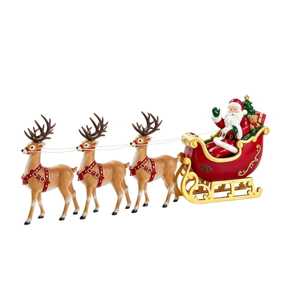 Christmas Santa And Reindeer Snowy Sleighride Resin Figurine for Home,Office,Shelf & Holiday Party