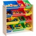 thumbnail image 4 of Organizador de almacenamiento de juguetes para niños con 12 contenedores de plástico - Madera natural con contenedores brillantes esquí esquí Gafas de esquí, 4 of 5