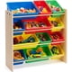 thumbnail image 4 of Organizador de almacenamiento de juguetes para niños con 12 contenedores de plástico - Madera natural con contenedores brillantes esquí esquí Gafas de esquí, 4 of 5