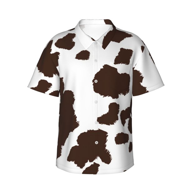 Fotbe Brown Cow Camisa Hawaiana para Hombre Unisex – Camisa Casual de Verano con Botones de Manga Corta de Algodón y Lino,3X-Large