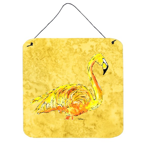 Carolines Treasures 8872DS66 Flamingo on Yellow Wall or Door Hanging Prints 6x6 multicolor