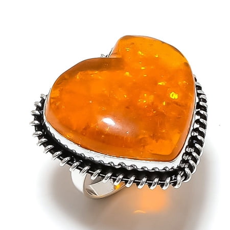 Natural Baltic Amber Gemstone Handmade 925 Sterling Silver Gift Ring Size 7
