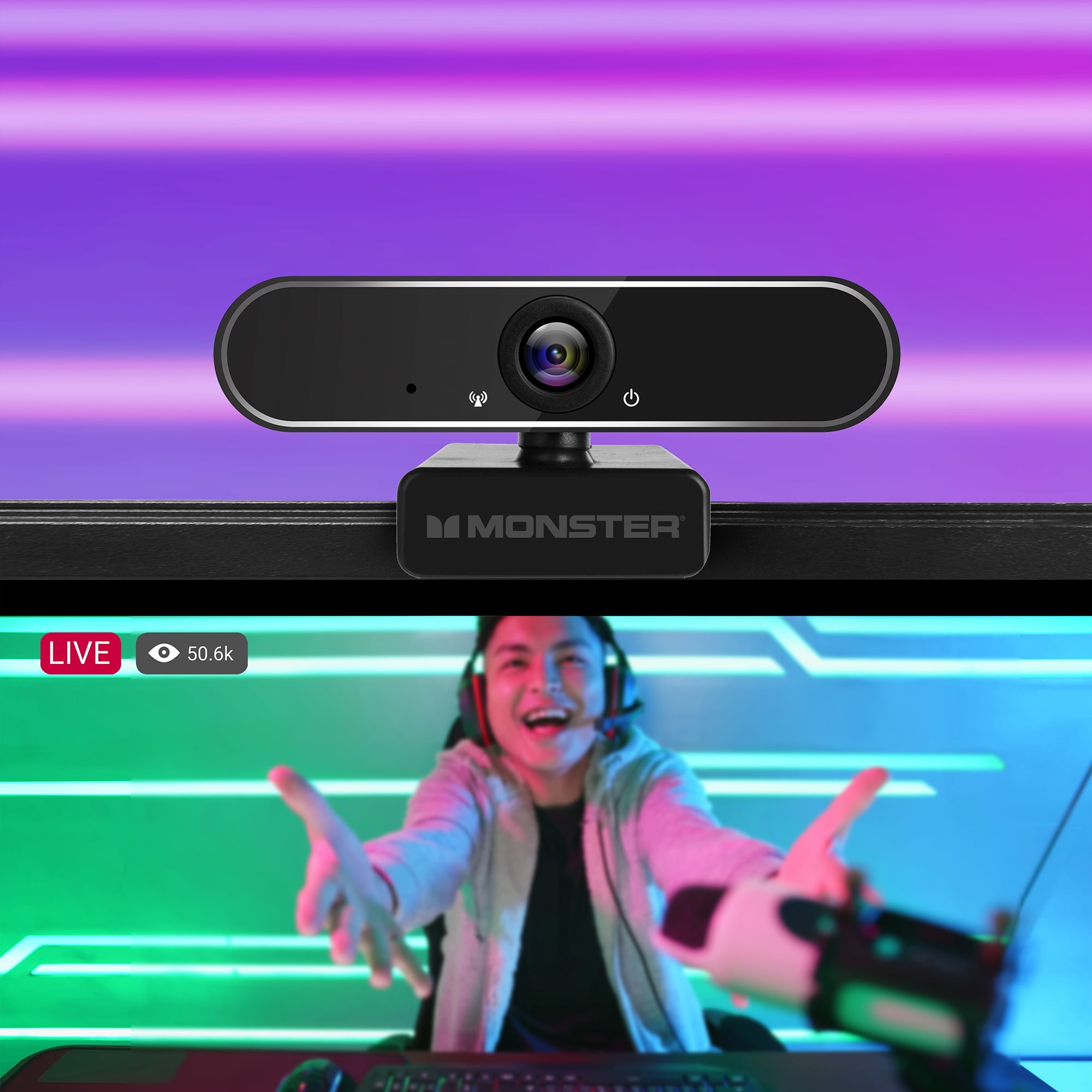 Monster 080P HD Insight Pro Premium Black Webcam, Auto Focus, 2 MP