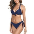 thumbnail image 5 of RELLECIGA Women's 2 Piece Bikini Sets Sexy Halter Knot Underwire Push Up Bikinis Navy Blue Two Piece Swimsuits Set Bathing Suit, 5 of 6