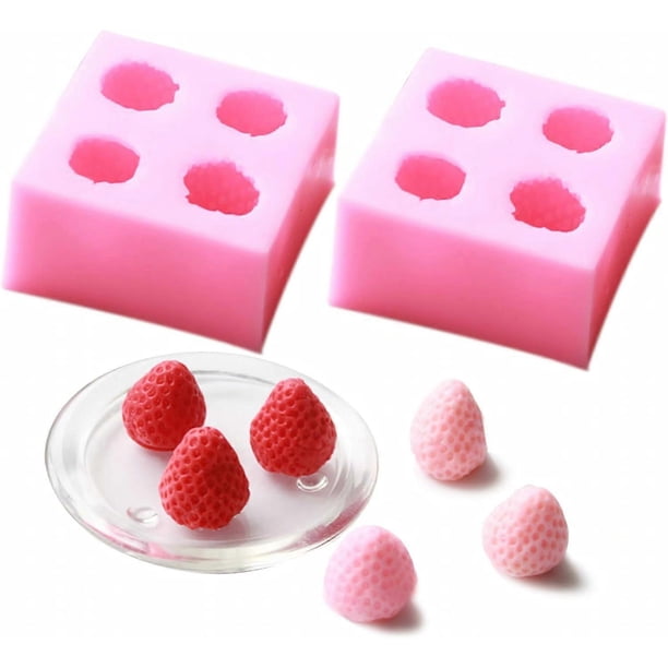 2 Pieces 3D Strawberry Silicone Mold,Food Grade Safety Silicon Materials for Baking Mousse Dessert Molds Ice Cube Jello