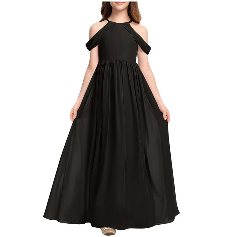 Qodauz Cold Shoulder Junior Bridesmaid Dress for Wedding Chiffon Flower Girl Piano Performance Flowy Elegant Halter Maxi Dress for 3-12 Years Black - Walmart.com Qodauz Cold Shoulder Junior Bridesmaid Dress for Wedding Chiffon Flower Girl Piano Performance Flowy Elegant Halter Maxi Dress for 3-12 Years Black - Walmart.com