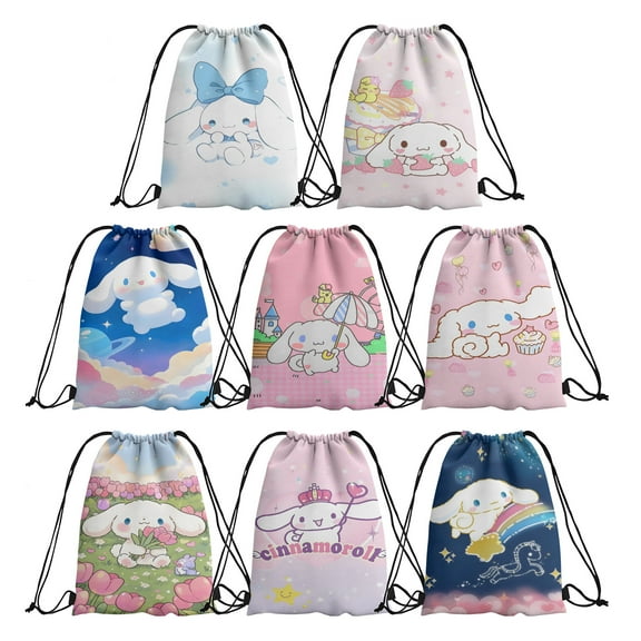 ZlucYYoo Cinna-moroll 8 pieces Candy Drawstring Bag Drawstring Goodie Favor Bags for fans Cartoon Birthday Party Decorations(10.6 x 13.3 Inch)