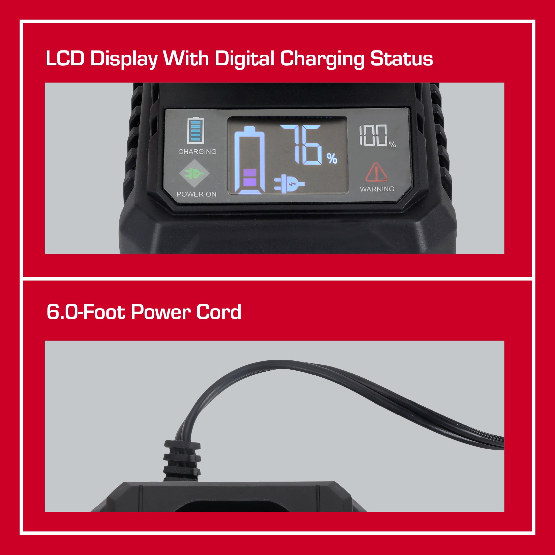 Hyper Tough 12V LCD Display Fast Charger with 2.4Ah and Charge Indicator