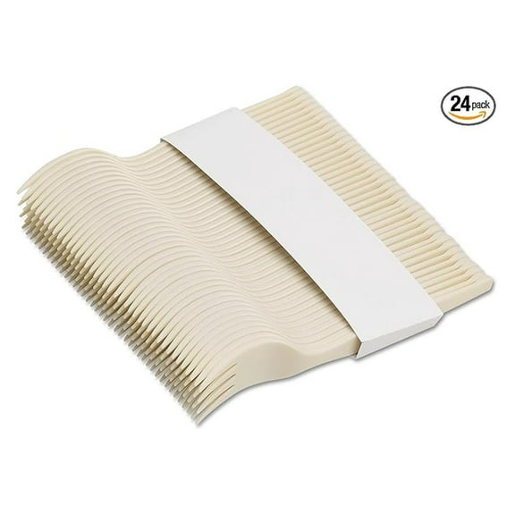 SmartStock Plastic Forks Refill - 6.5 Inch Beige Cutlery - 40 Count Packs, 24 Packs/Case - Disposable Forks for Restaurants, Events, and Catering