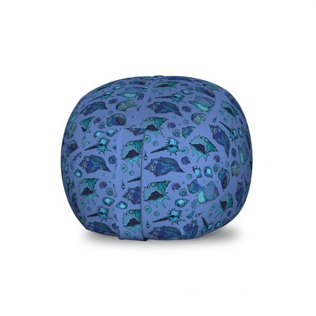 Nautical Storage Toy Bag Chair  Assorted Seashells Swirling Ocean Items  Stuffed Animal Organizer Washable Bag  Small Size  Aqua Dark Lavender  by Ambesonne