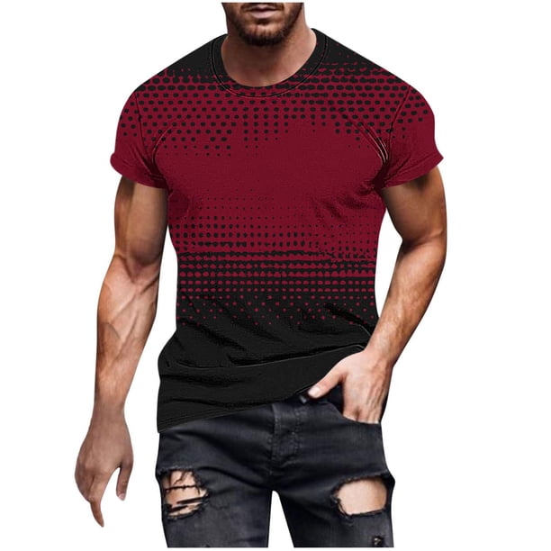 Camisetas de Manga Larga para Hombres Imprimir Fallow Cuello Redondo Camiseta, Moda Casual Manga Corta Mezcla de Algodón/Lino